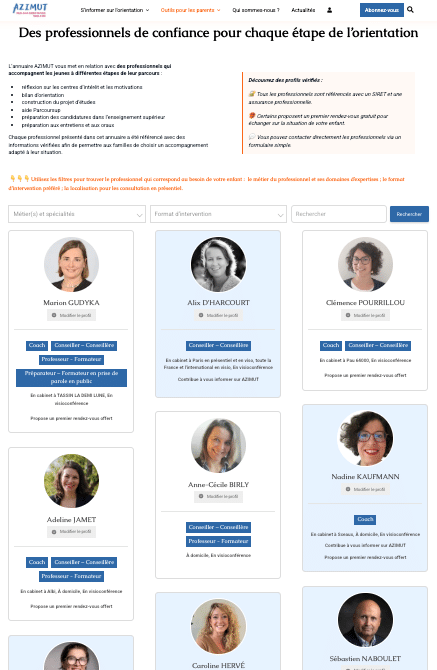 annuaire des professionnels de l'orientation
