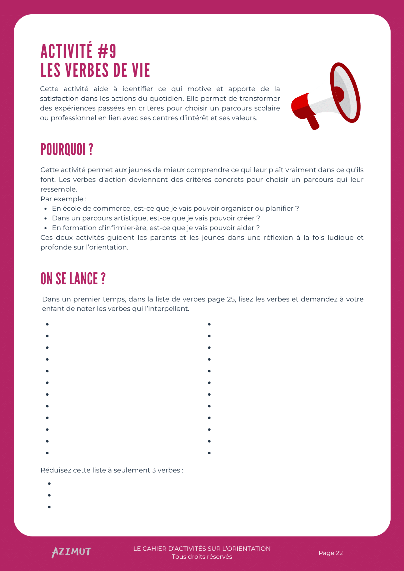 verbes de vie activité page 1